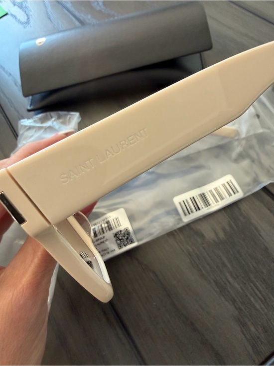 Saint Laurent Cream Rectangular Sunglasses with Dark Lenses. Brand new